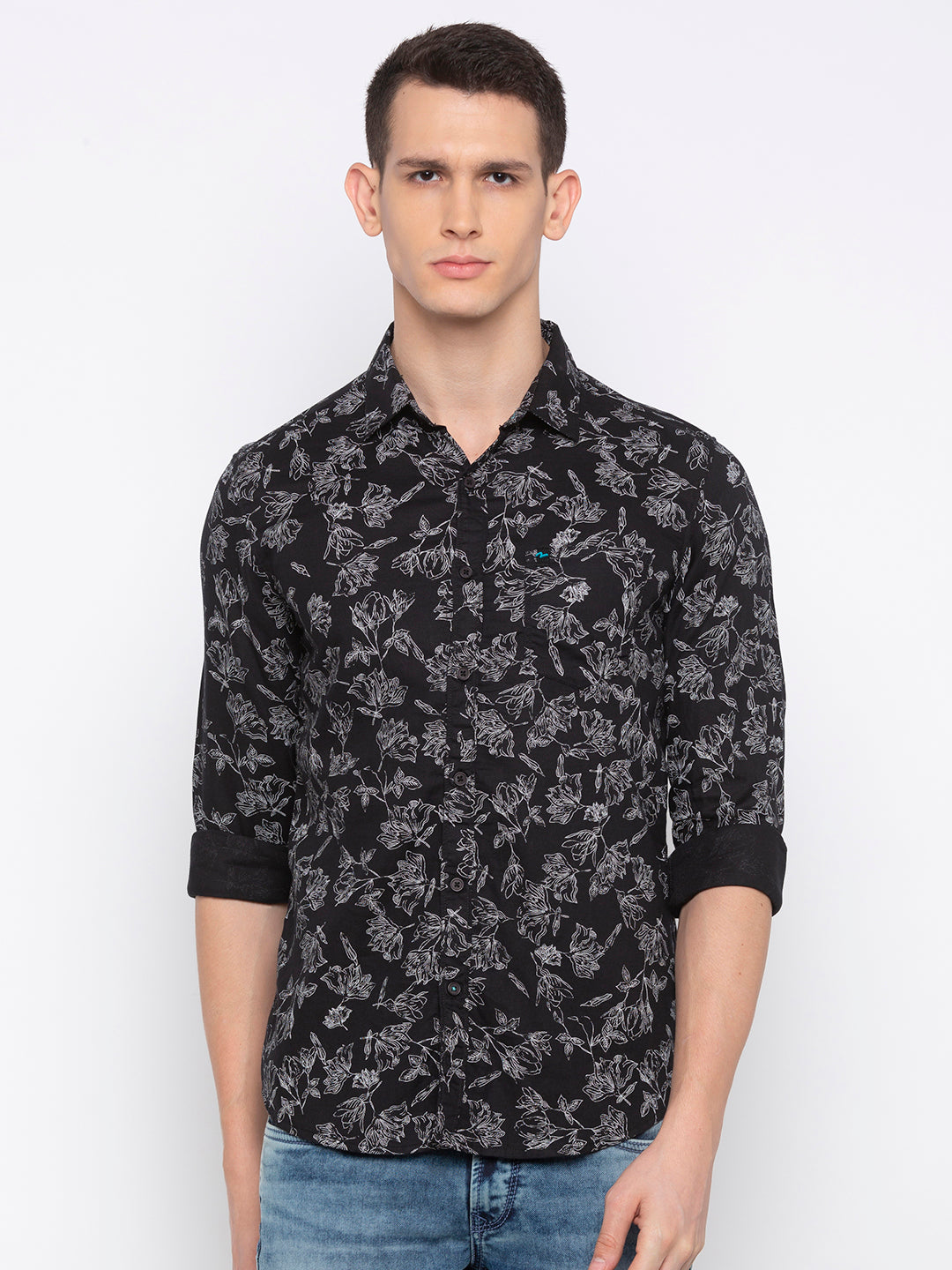 Spykar Men Black Printed Slim Fit Casual Shirt