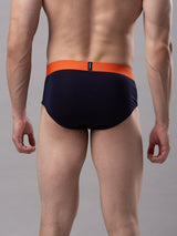 Men Premium Cotton Blend Navy-Orange Brief - (Pack Of 2)- Underjeans By Spykar