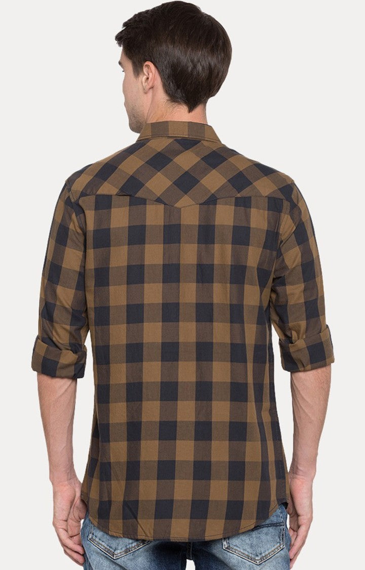 Spykar Men'S Brown Cotton Checked Casual Shirts