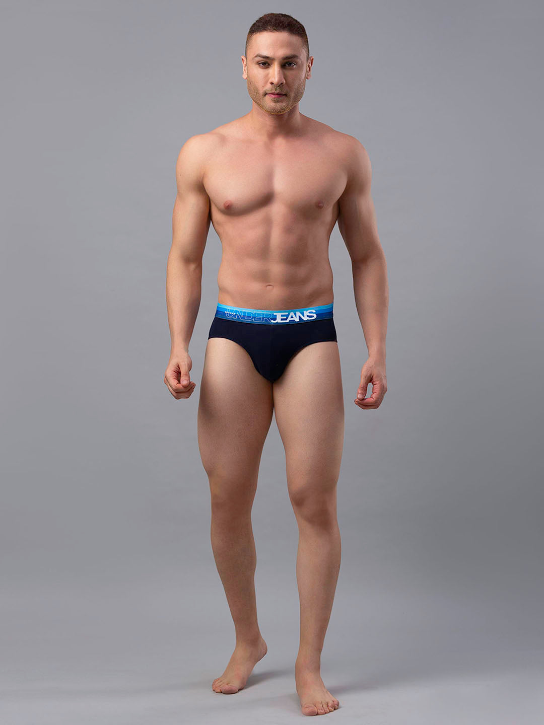 Men Premium Cotton Blend Navy-Blue Brief- UnderJeans by Spykar