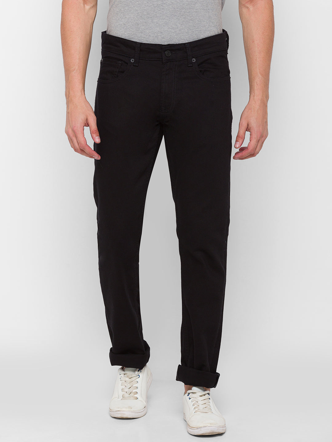 Spykar Men Black Cotton Regular Fit Narrow Length Jeans (Rover)