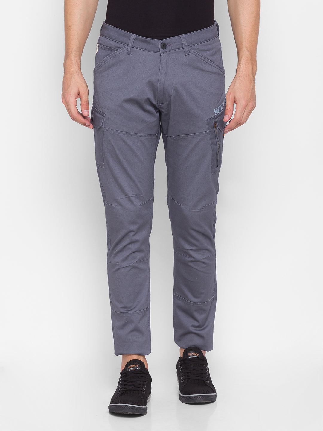 Spykar Men Grey Cotton Slim Fit Casual Trousers