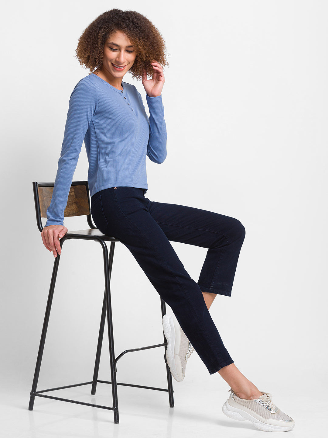 Spykar Dark Blue Lycra Slim Straight Fit Ankle Length Jeans For Women (Emma)
