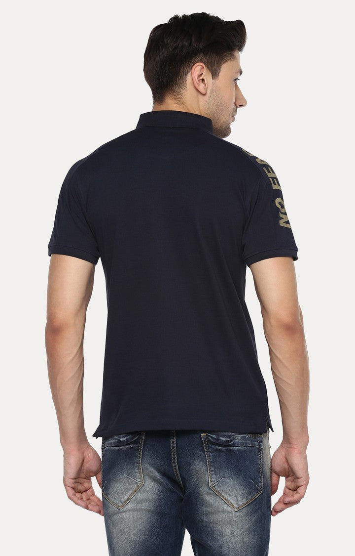 Spykar Blue Solid Slim Fit Polo T-Shirt