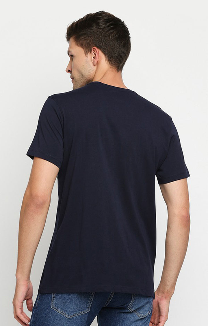 Spykar Men Navy Cotton Slim Fit Round Neck T-Shirt