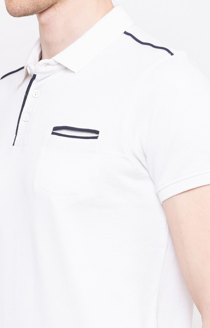 Spykar White Solid Slim Fit Polo T-Shirt