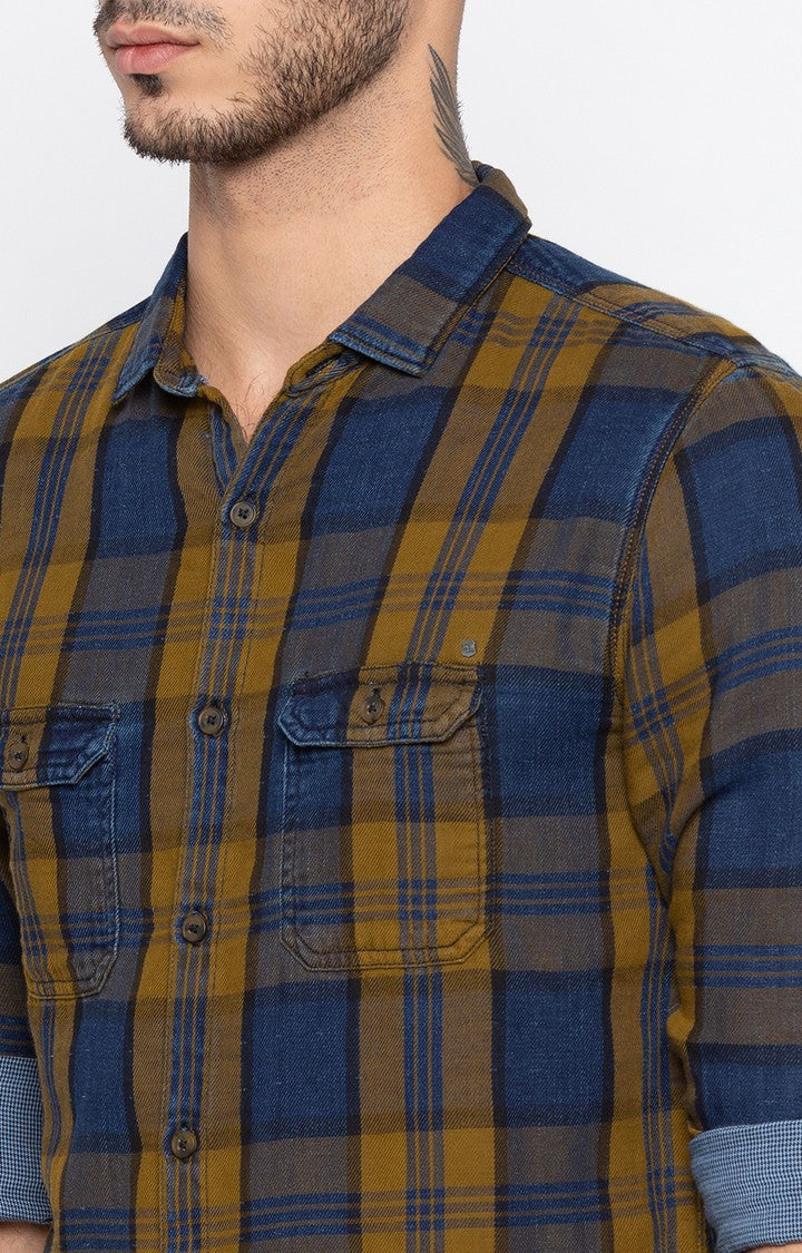 Spykar Men'S Blue Cotton Checked Casual Shirts