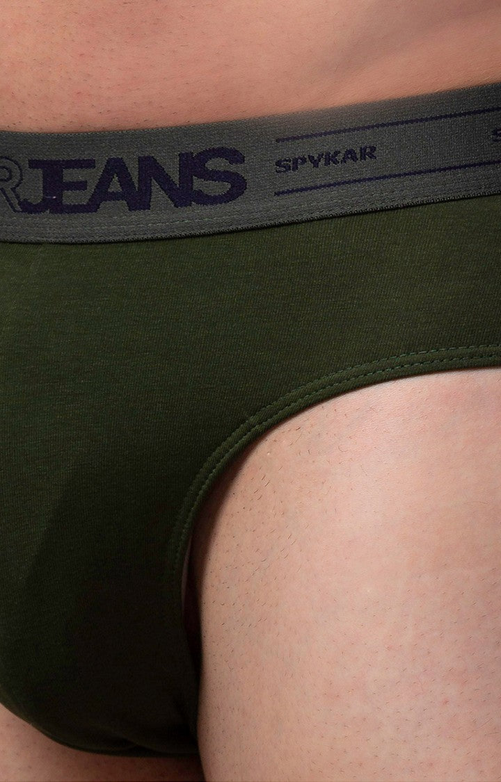 Olive Cotton Brief For Men Premium - (Pack Of 2)- Underjeans By Spykar