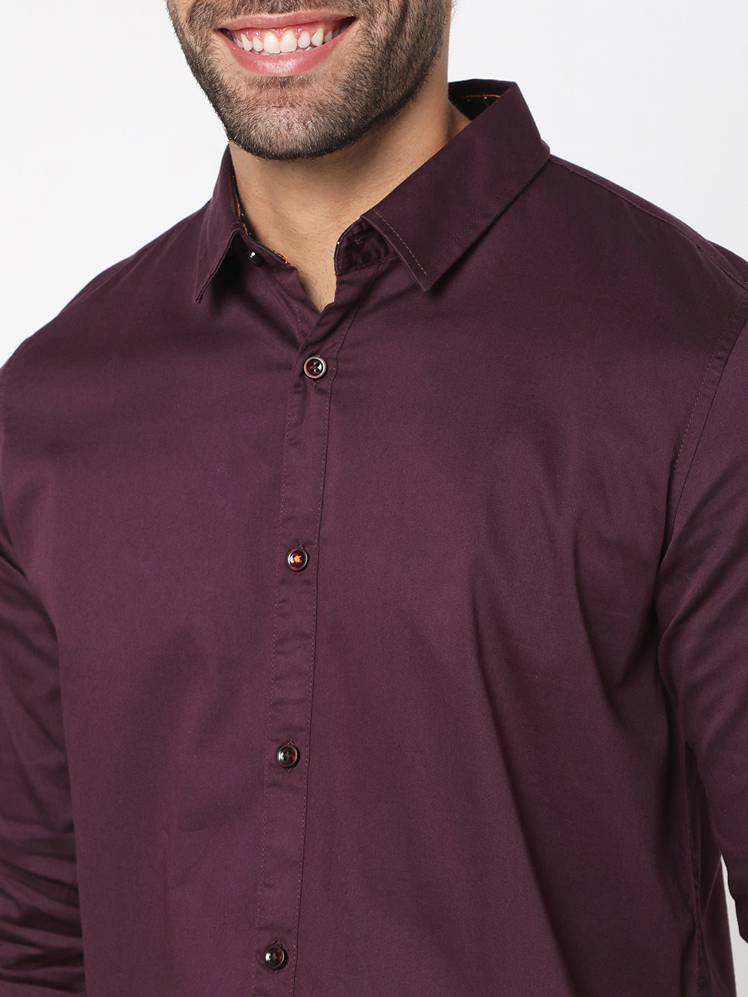 Spykar Men Wine Red Cotton Slim Fit Full Sleeve Plain Shirt