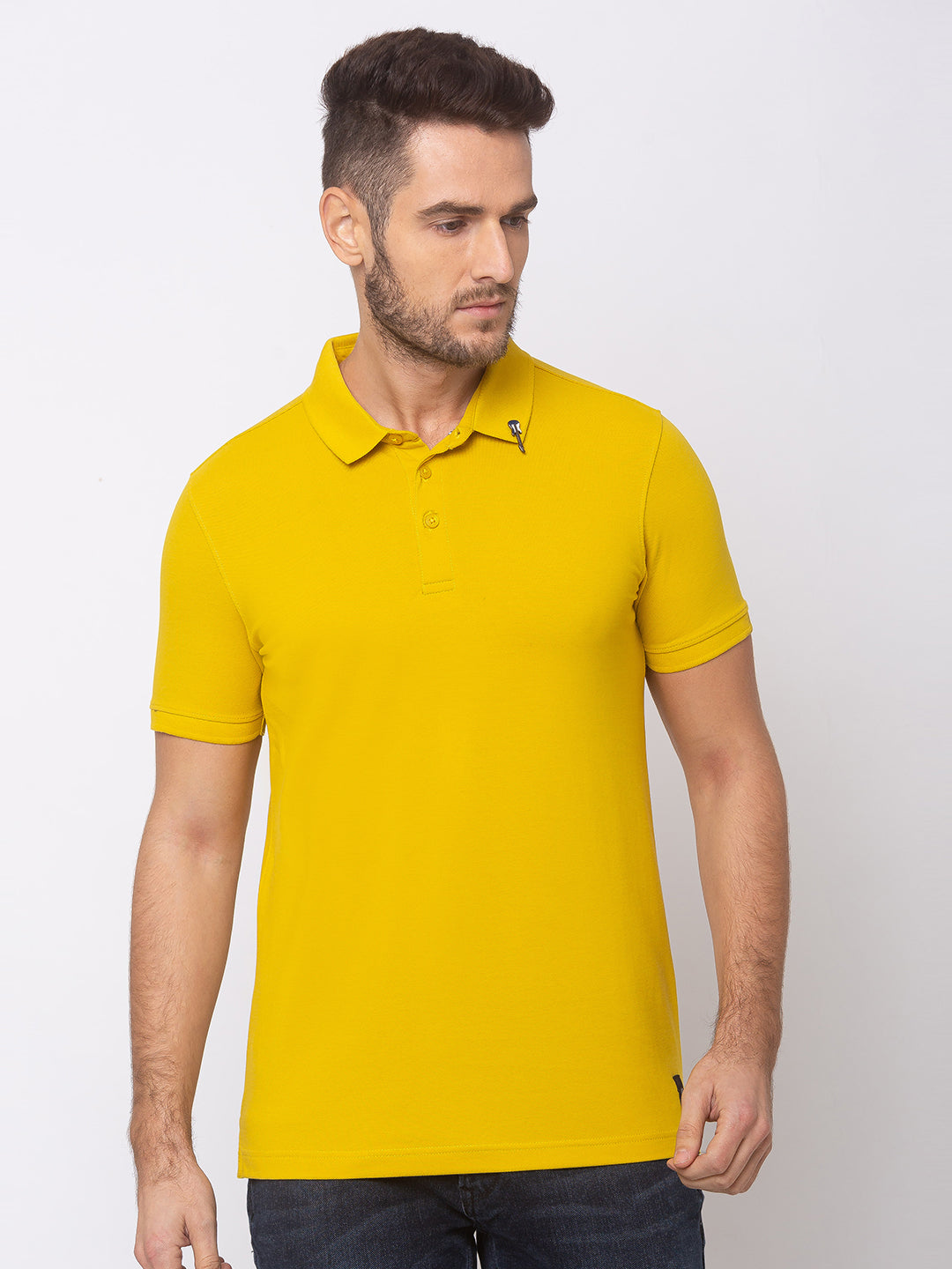 Spykar Men Sulphur Yellow Blended Slim Fit T-Shirt