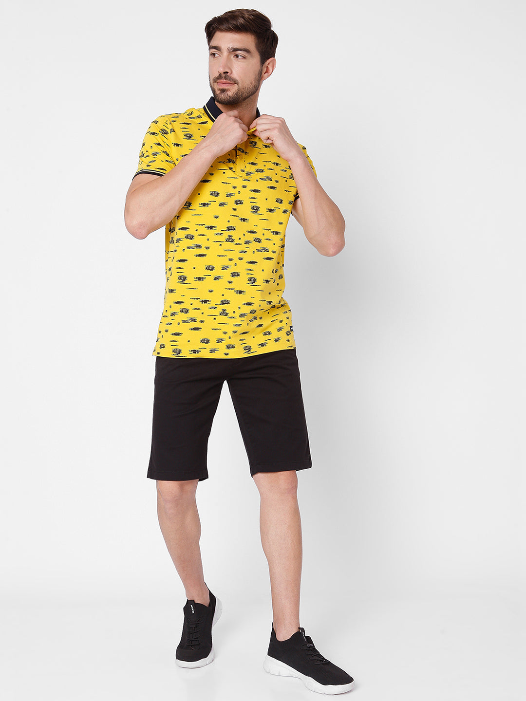 Spykar Men Yellow Cotton Slim Fit Polo T-Shirt