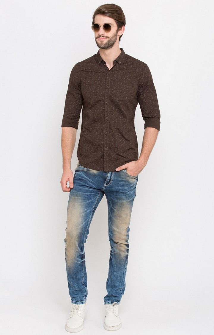 Spykar Men'S Brown Cotton Printed Casual Shirts