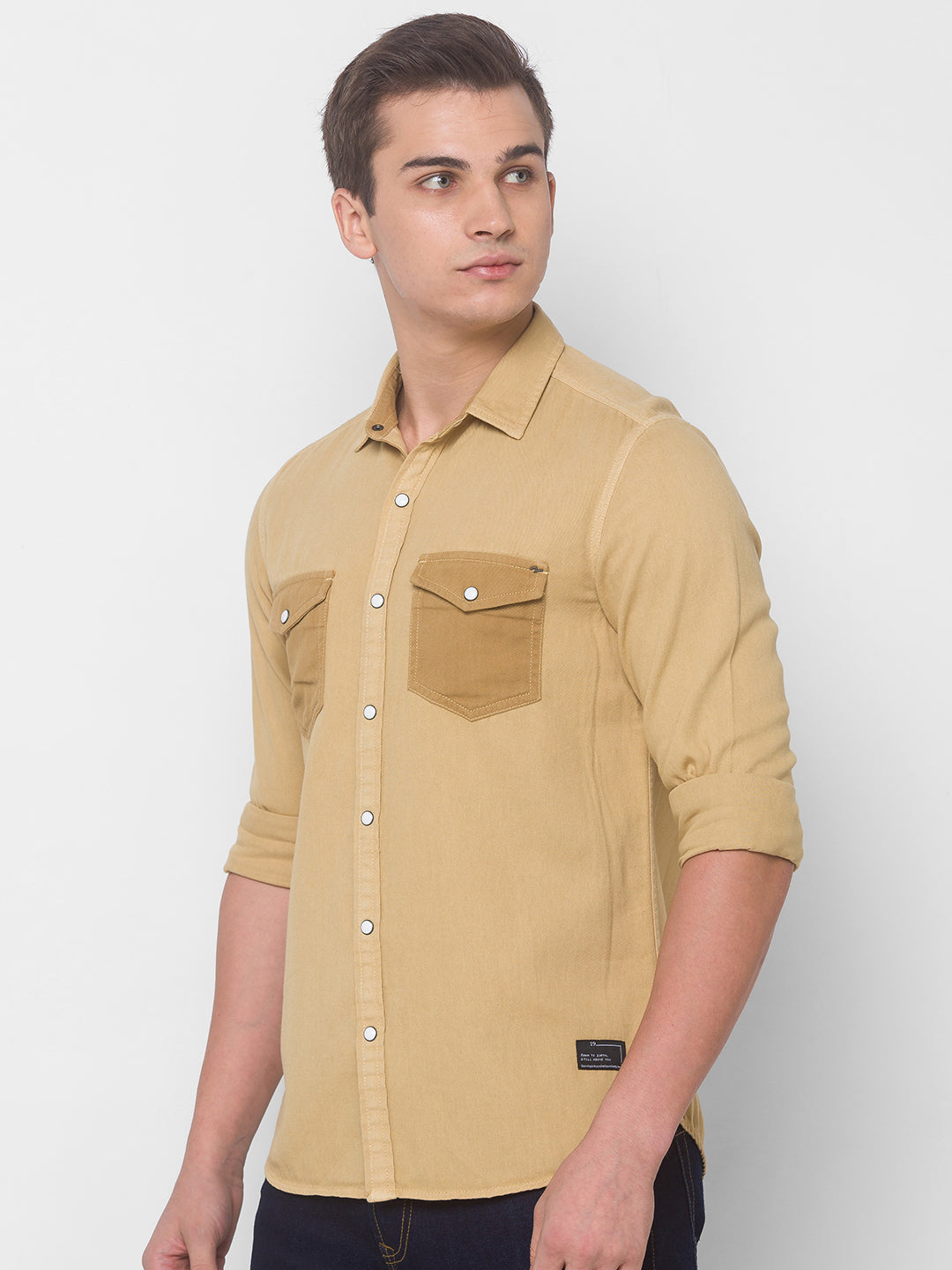 Spykar Men Khaki Cotton Shirts (Slim)