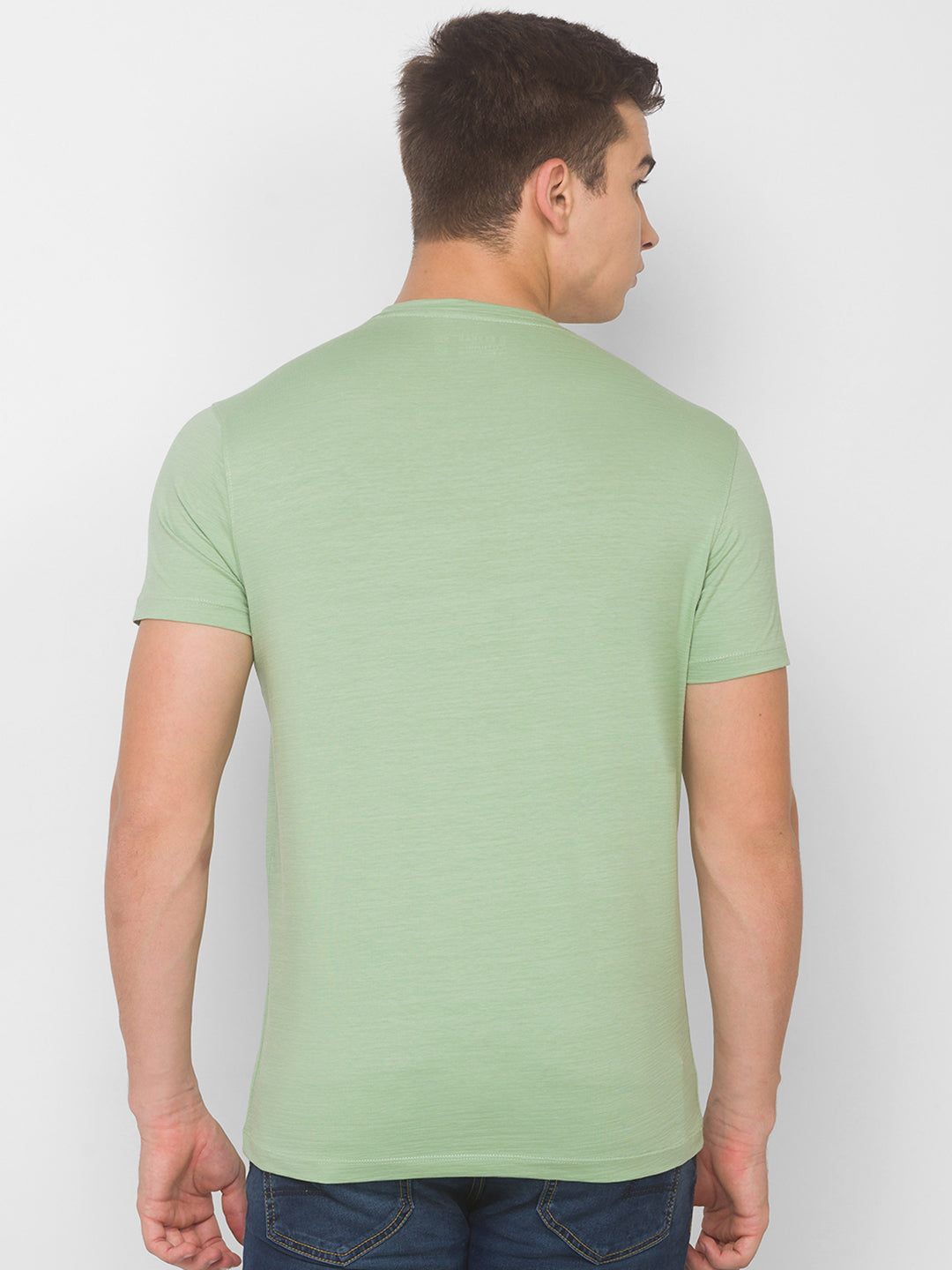 Spykar Men Green Cotton Slim Fit Round Neck T-Shirt