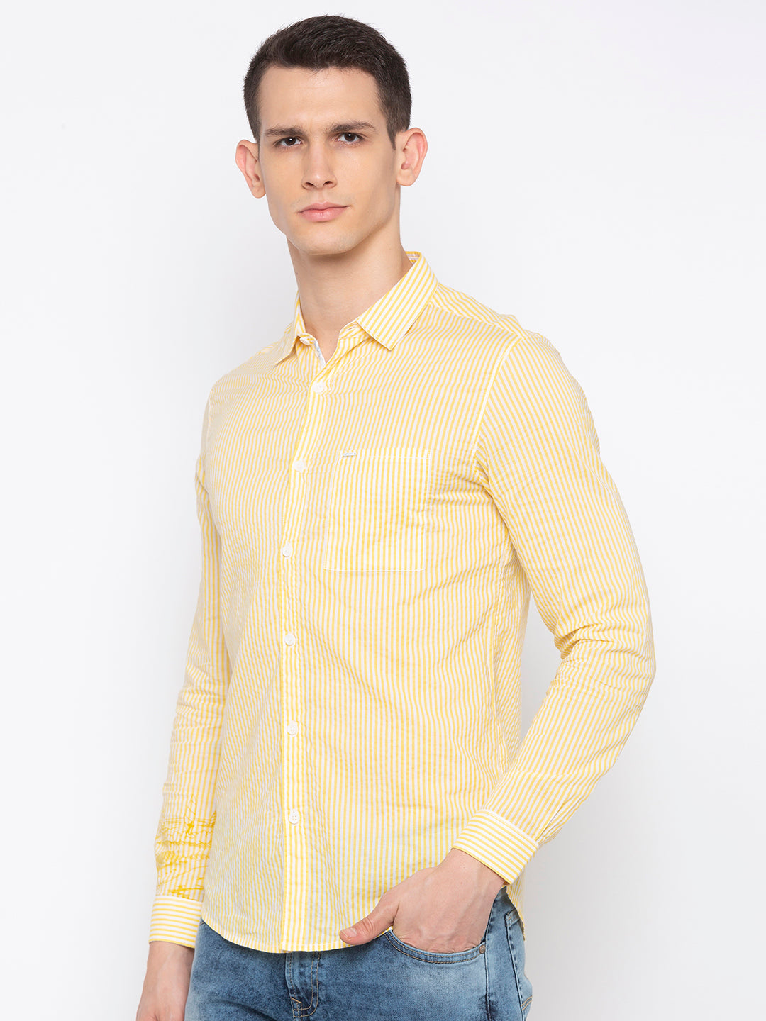 Spykar Men Yellow Solid Slim Fit Casual Shirt