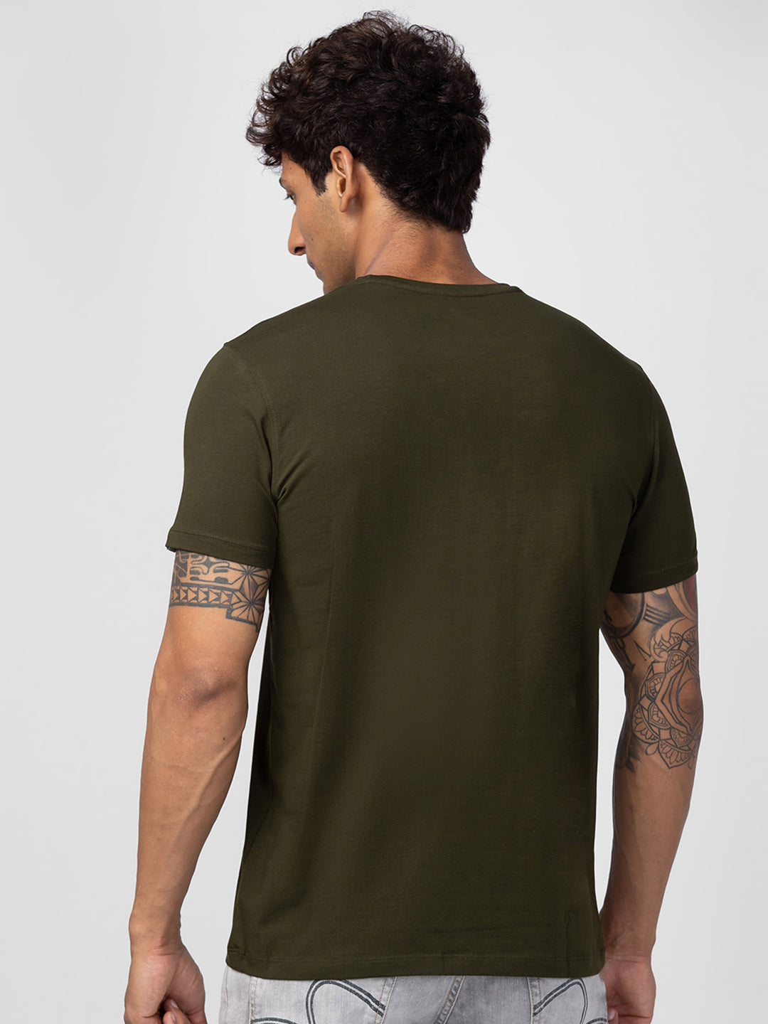 Spykar Men Rifle Green Cotton Regular Fit Half Sleeve Printed T-Shirt