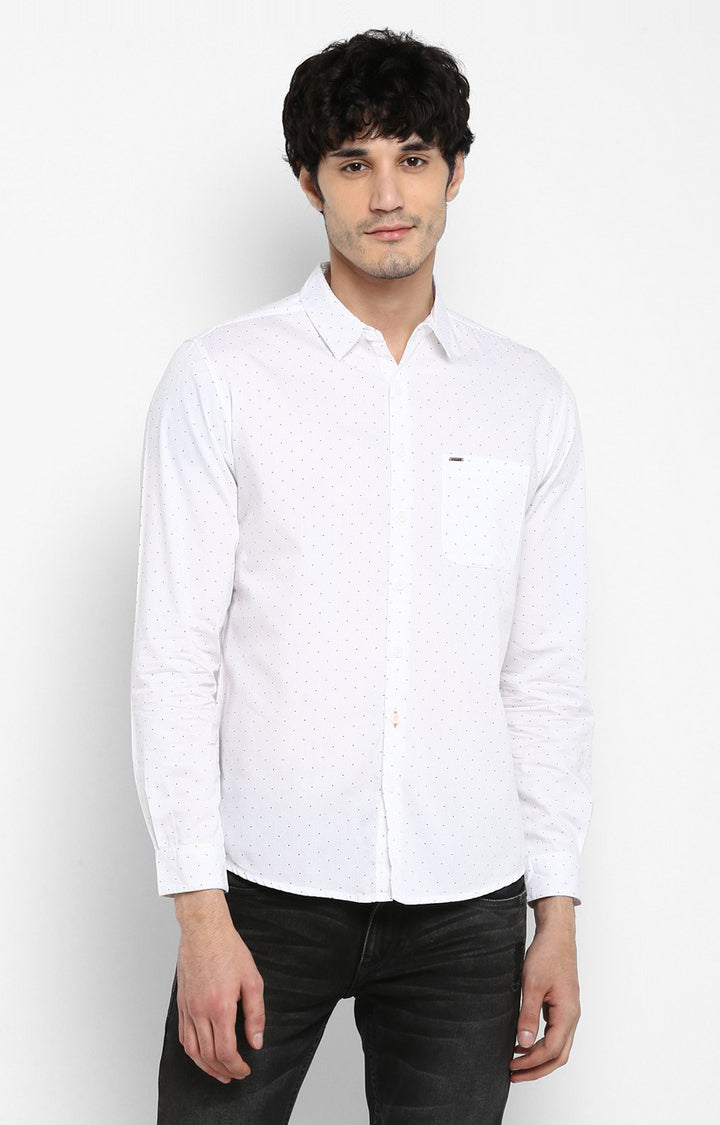 Spykar Men'S White Cotton Printed Casual Shirts