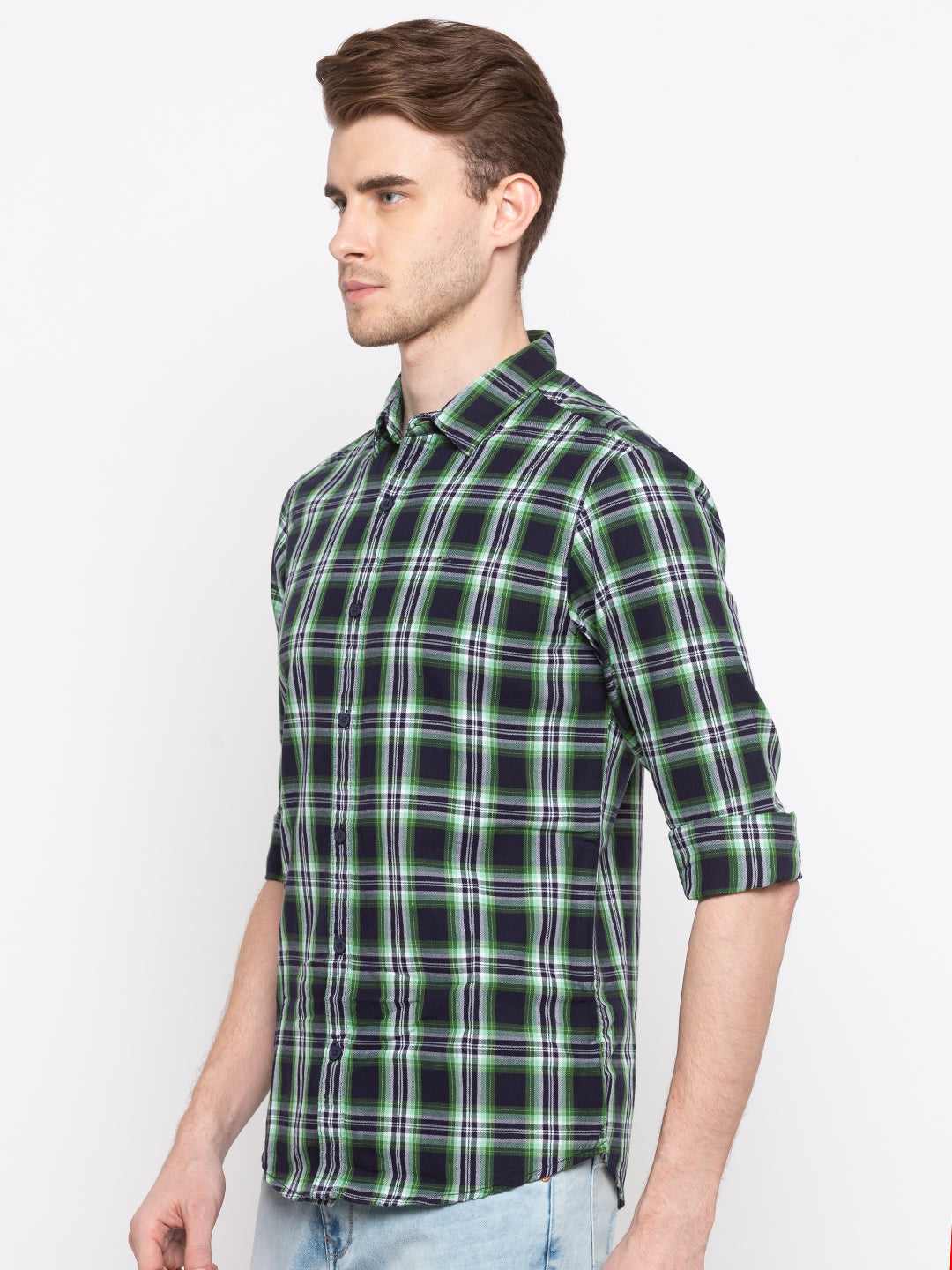 Spykar Men Blue & Green Checked Slim Fit Casual Shirt