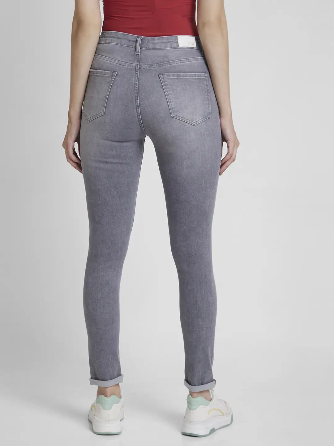 Spykar Women Mid Grey Lycra Skinny Fit Regular Length Mild Distressed Jeans -(Adora)