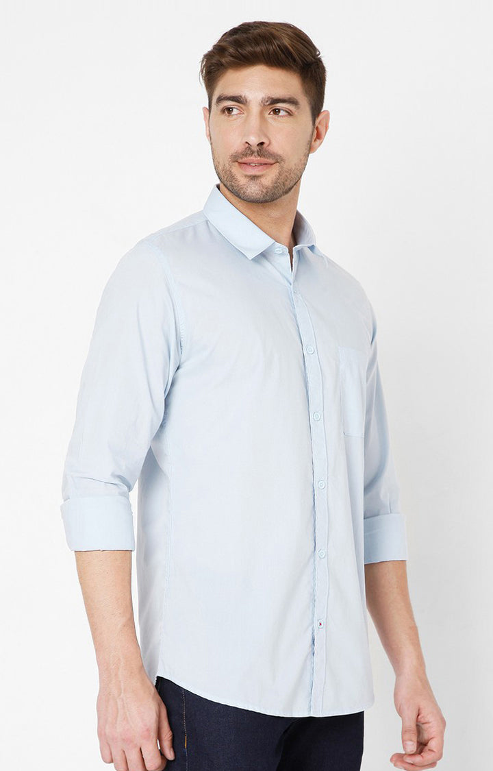 Spykar Blue Cotton Slim Fit Shirts For Men