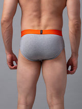 Men Premium Grey-Orange Cotton Blend Brief- Underjeans By Spykar