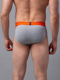 Men Premium Grey-Orange Cotton Blend Brief- Underjeans By Spykar
