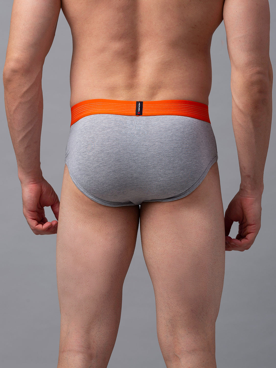 Men Premium Grey-Orange Cotton Blend Brief- Underjeans By Spykar