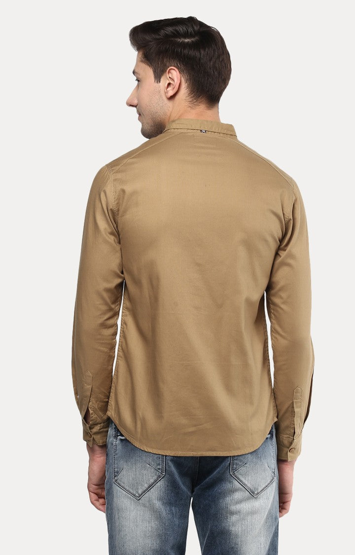 Spykar Men'S Brown Cotton Solid Casual Shirts