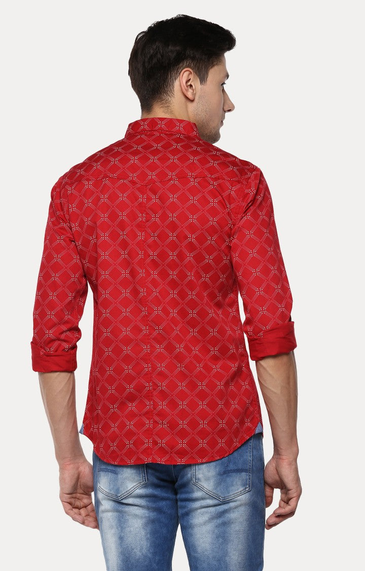 Spykar Men'S Red Cotton Printed Casual Shirts