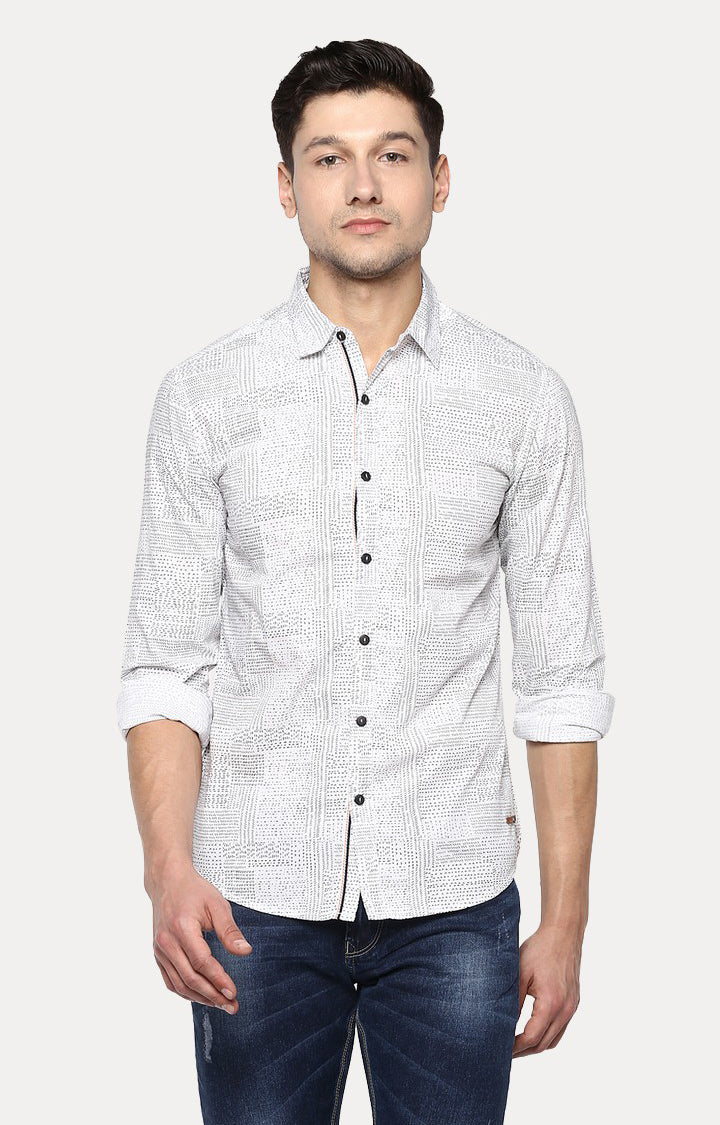 Spykar Men'S White Cotton Printed Casual Shirts