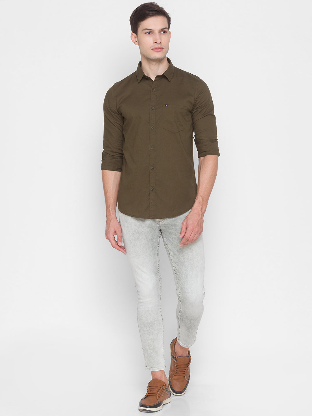 Spykar Green Cotton Men Shirt