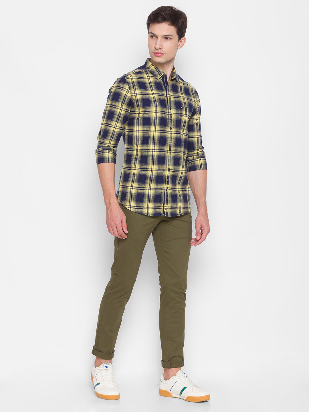 Spykar Slim Fit Yellow Cotton Men Shirt