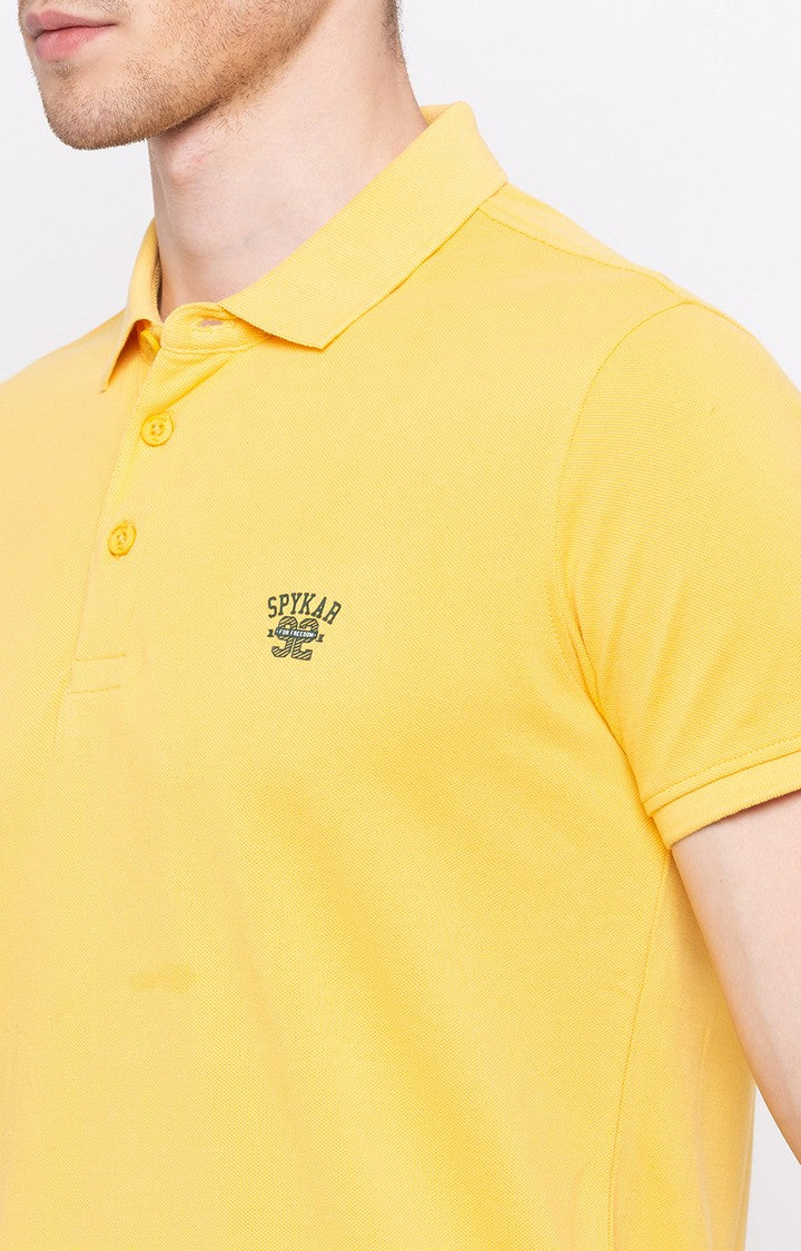 Spykar Yellow Solid Slim Fit Polo T-Shirt