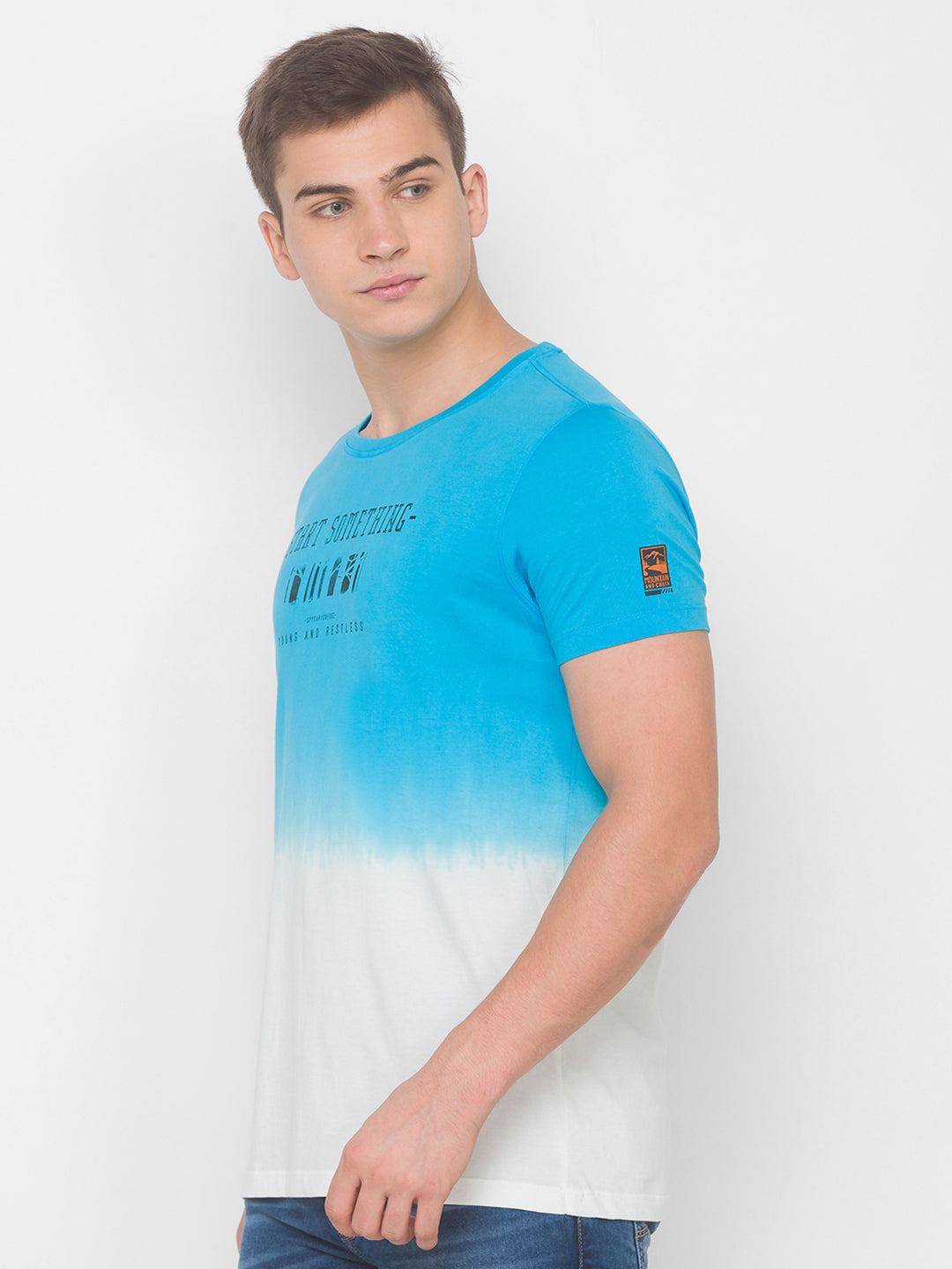 Spykar Men Blue Cotton Slim Fit Round Neck T-Shirt