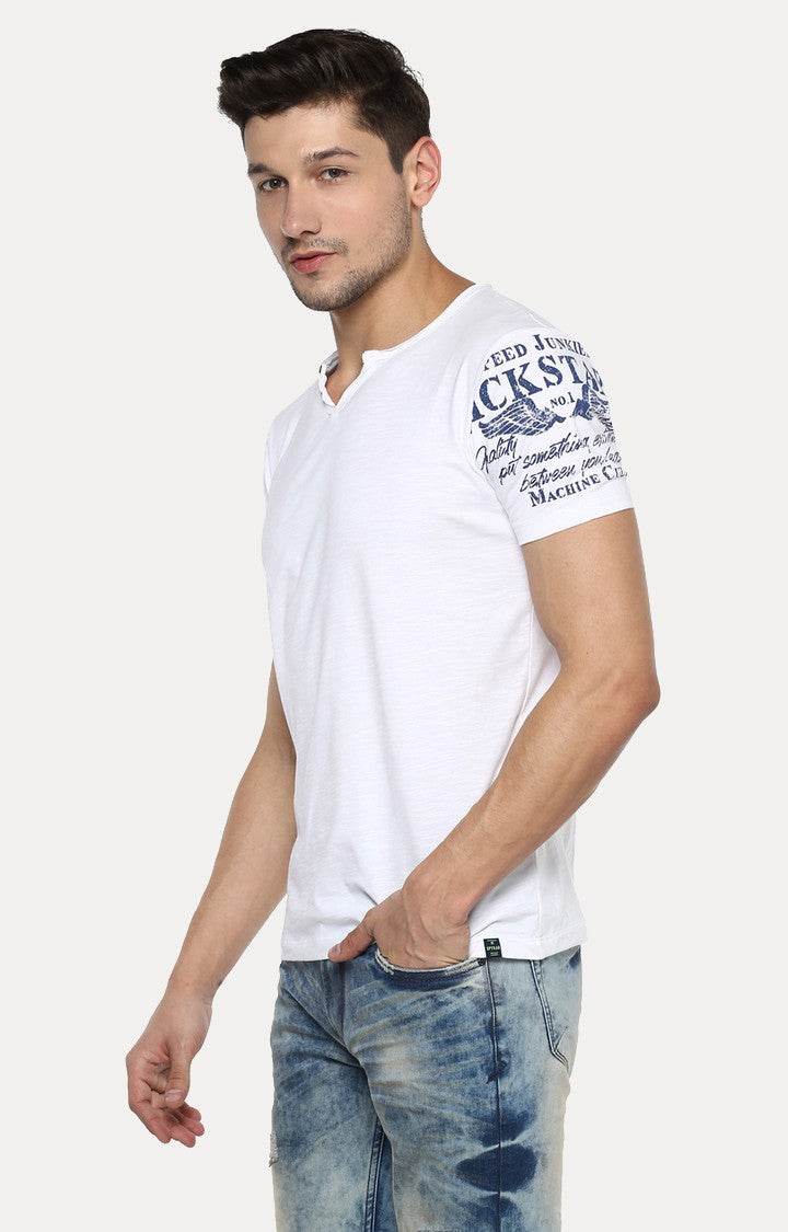 Spykar White Solid Slim Fit Men T-Shirts