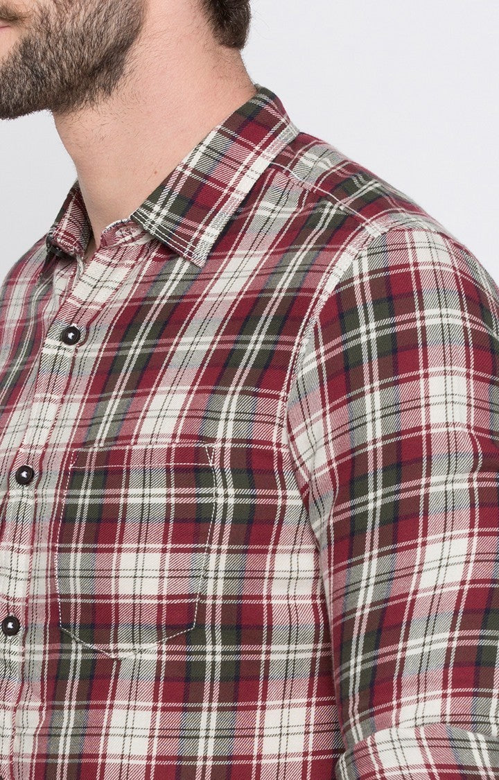 Spykar Men'S Red Cotton Checked Casual Shirts