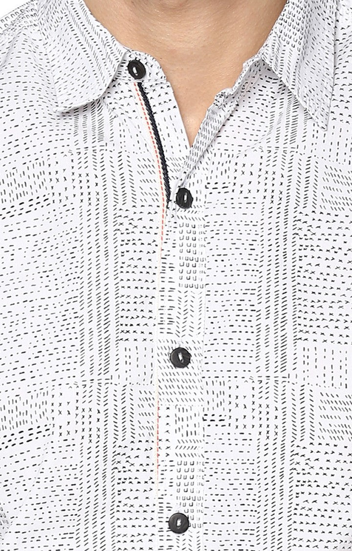 Spykar Men'S White Cotton Printed Casual Shirts