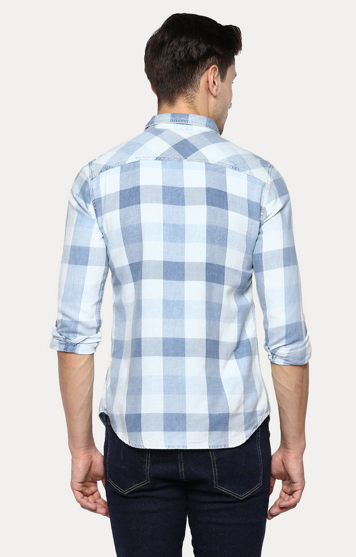 Spykar Men'S Blue Cotton Checked Casual Shirts