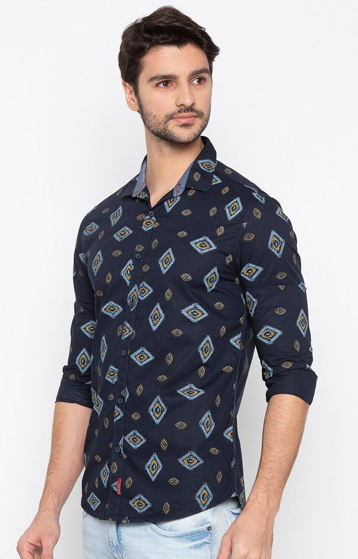 Spykar Men Navy Printed Slim Fit Casual Shirt