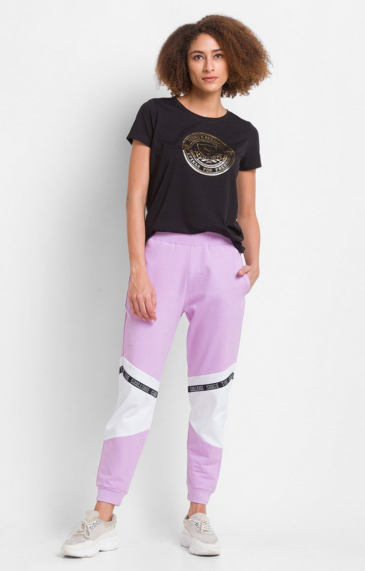 Spykar Lilac Cotton Regular Fit Trackpants For Women