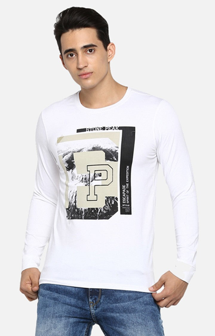 Spykar White Printed Slim Fit Men T-Shirts