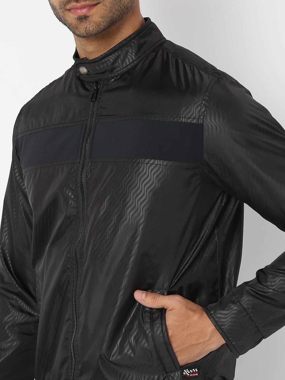 Spykar Men Black Nylon Regular Fit Jacket