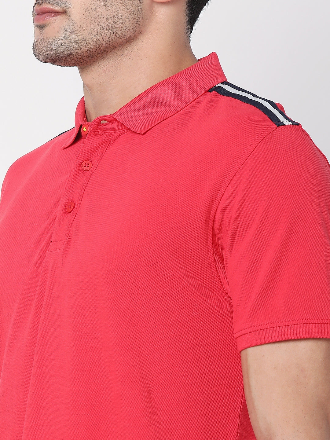 Spykar Men Deep Coral Cotton Half Sleeve Casual Plain Polo Tshirt