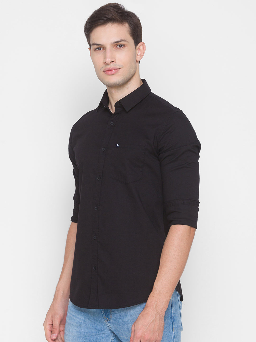 Spykar Slim Fit Black Cotton Men Shirt