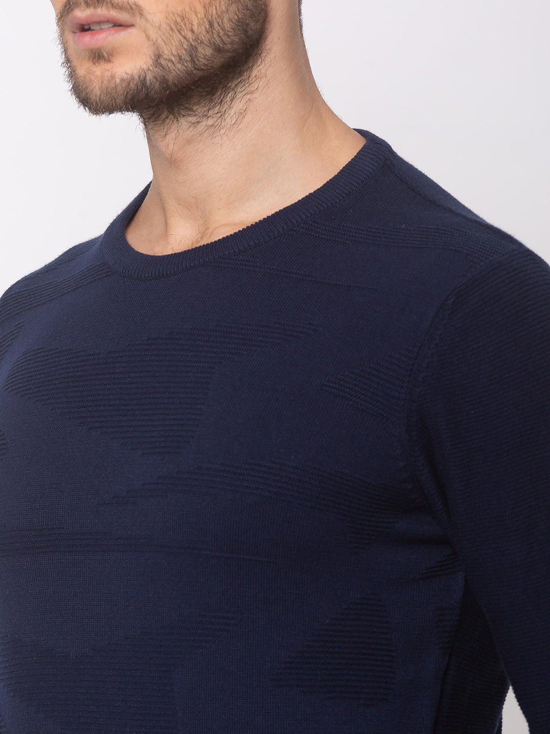 Spykar Men Navy Blue Cotton Regular Fit Sweater