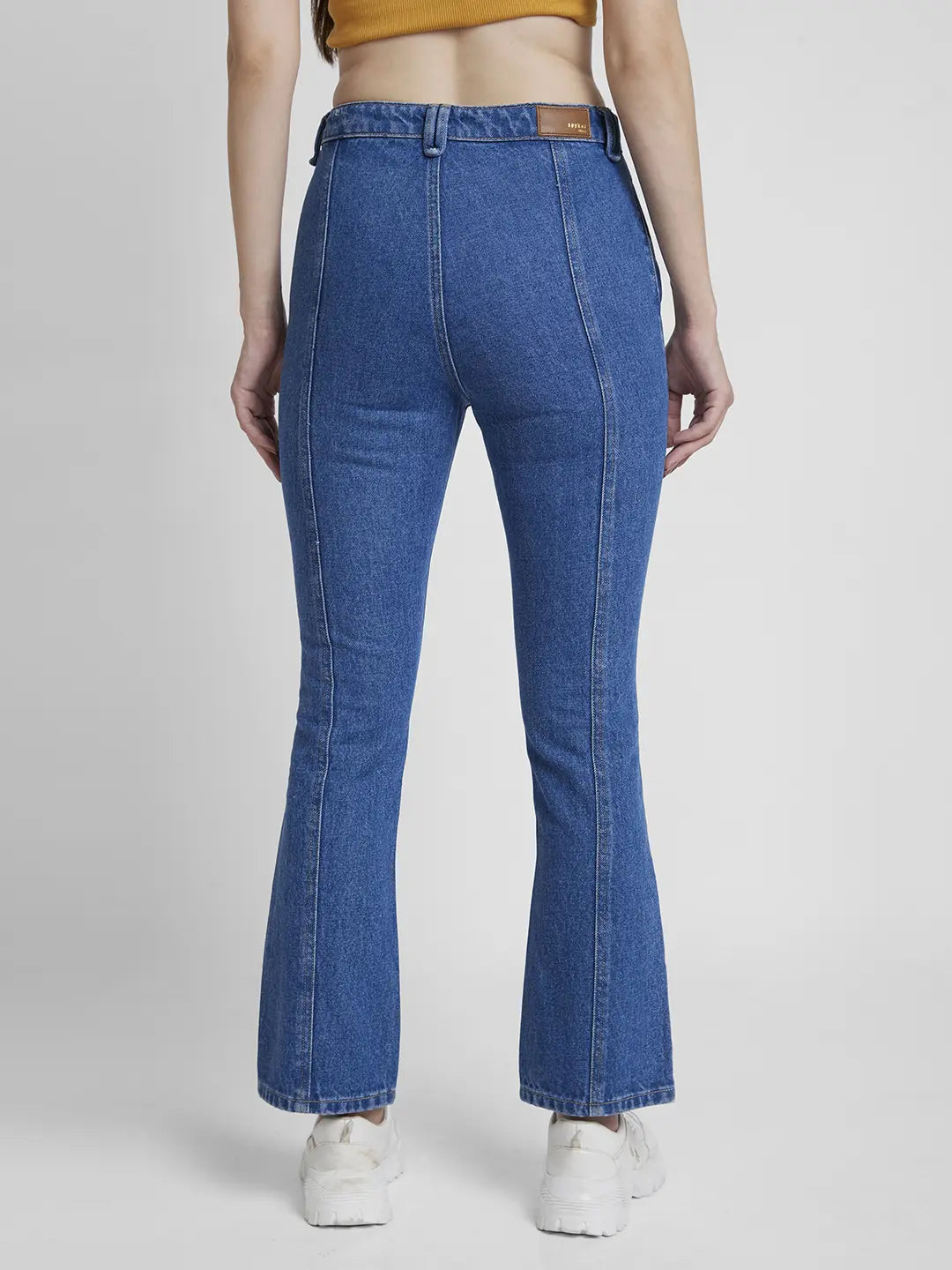 Spykar Women Mid Blue Lycra Bootcut Fit Ankle Length Clean Look Jeans -(Elissa)