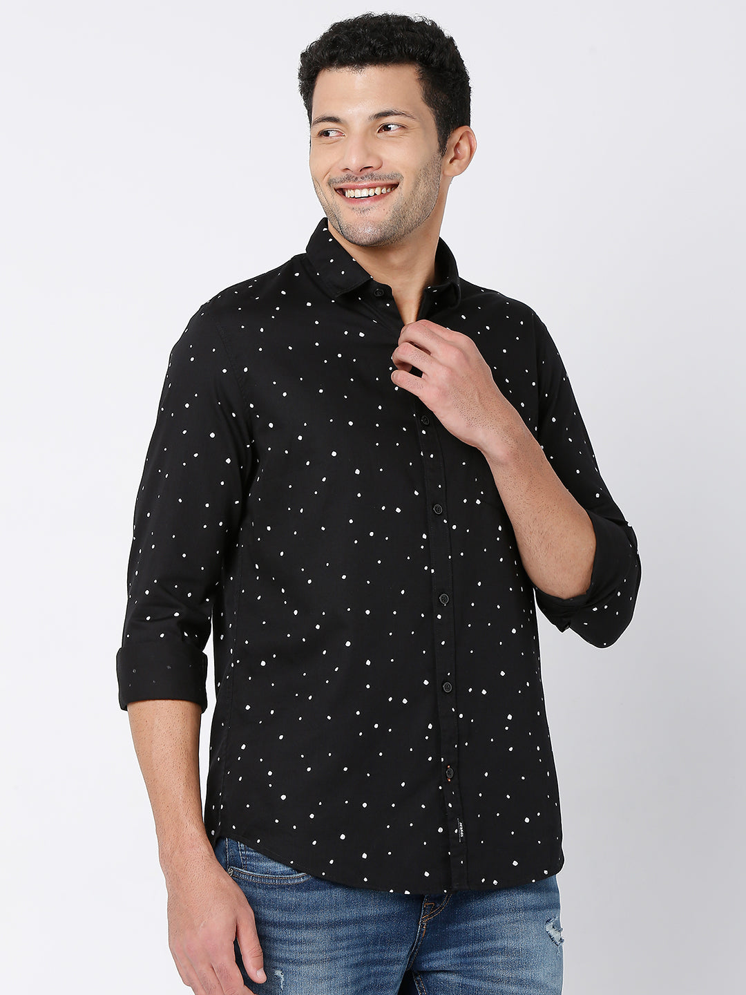 Spykar Men Black Cotton Full Sleeve Printed Shirt