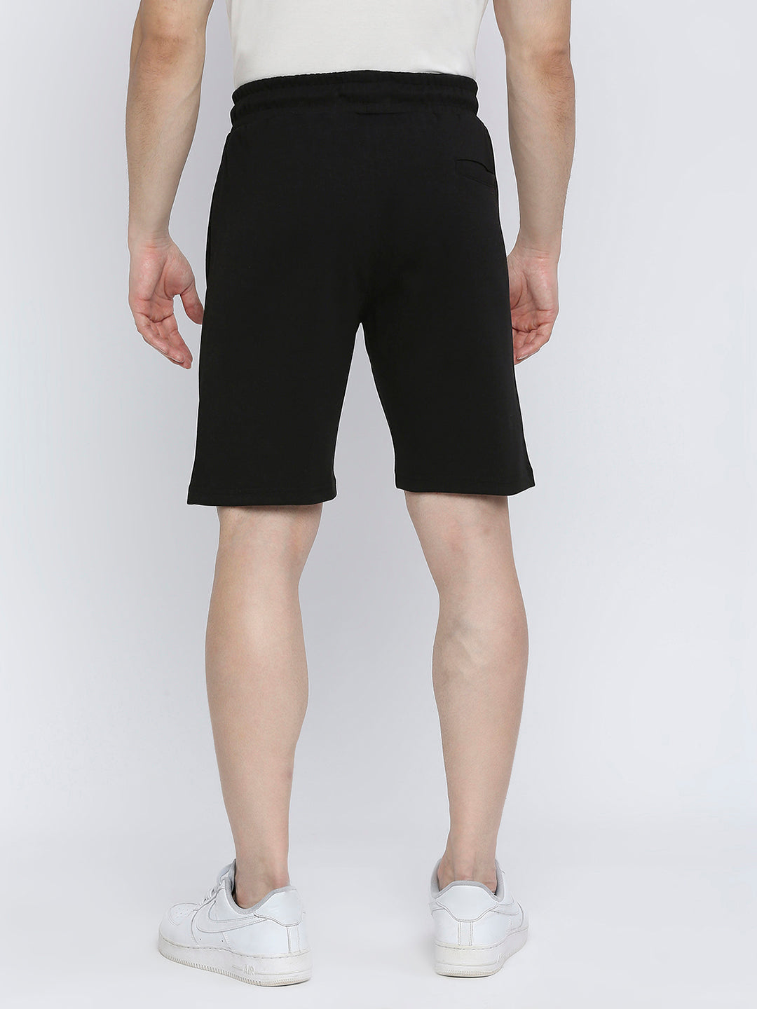 Men Cotton Blend Knitted Black Shorts - Underjeans by Spykar