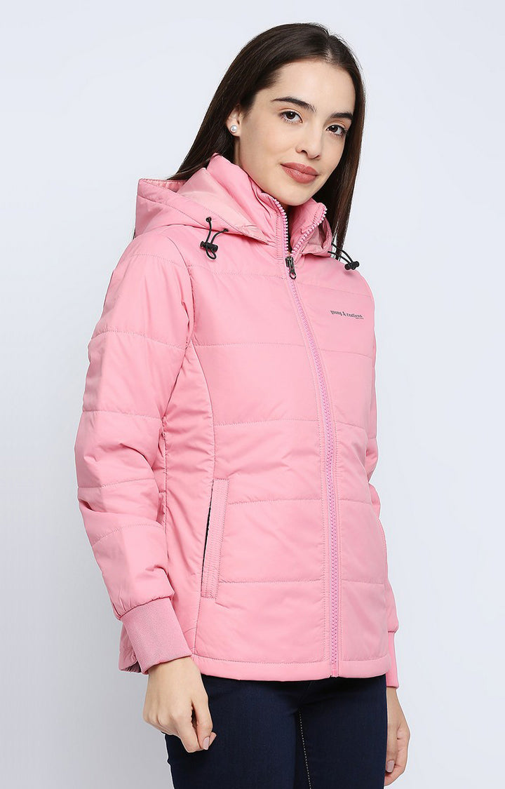 Spykar Women Pink Cotton Regular Fit Hoodie Jacket