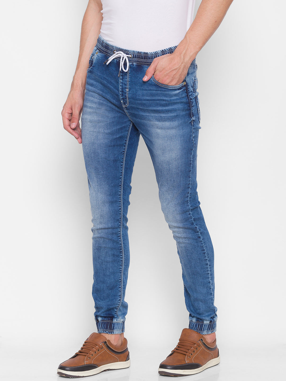 Spykar Blue Cotton Men Jeans (Jogger)